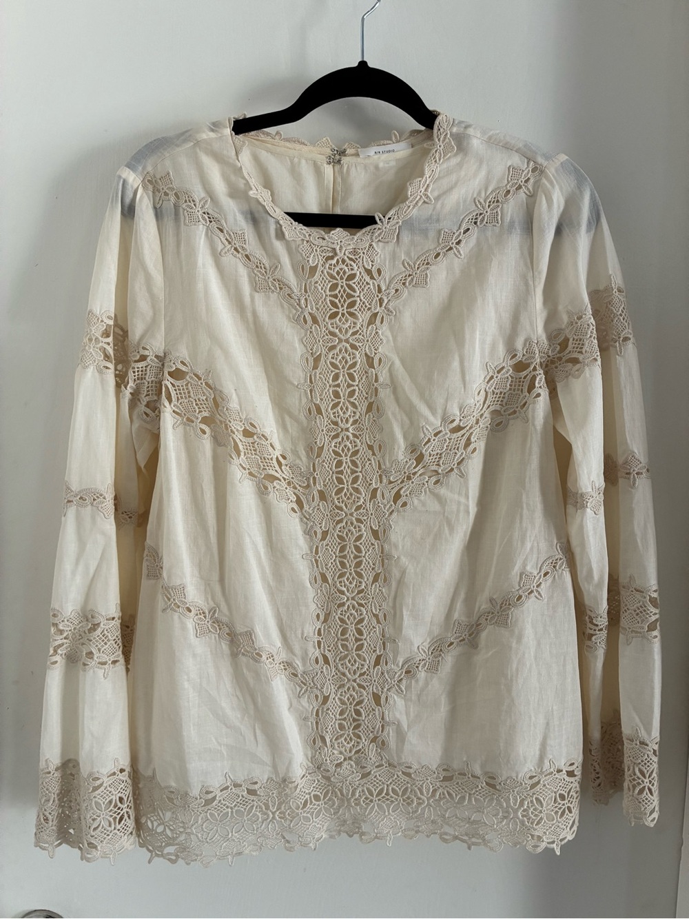Robert Rodriguez cotton Lace-Trim Ivory Long-Sleeve Women's Top large